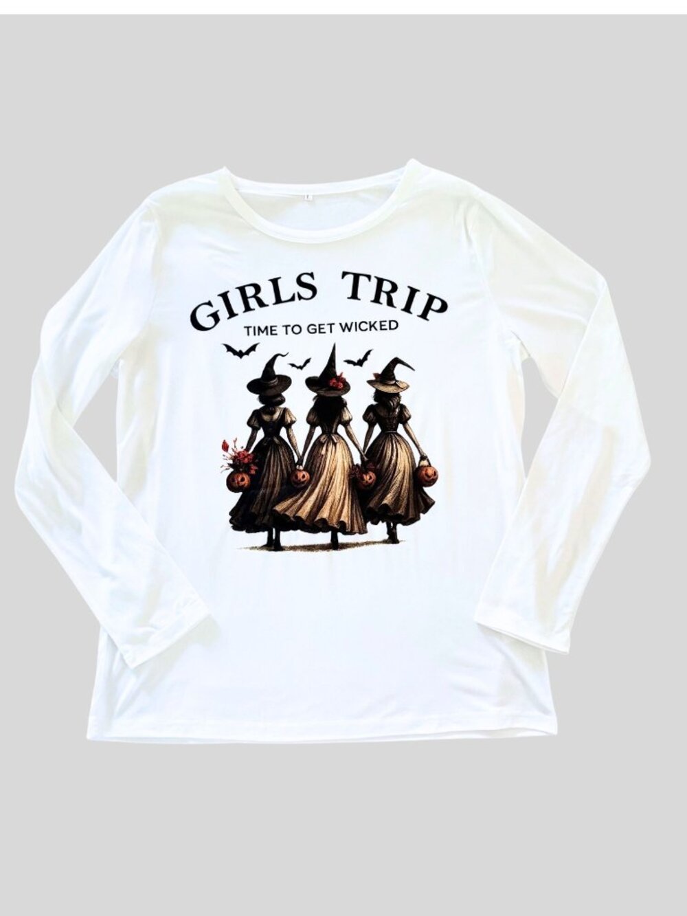 Girls Trip Witch Tee Womens L Halloween Wicked Long Sleeve Graphic White